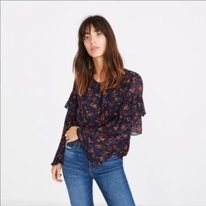 Madewell floral ruffle sleeve top size Small